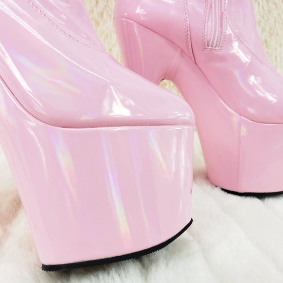 Sexy Thigh High Platform Boots Baby Pink Hologram - Picture 6 of 9